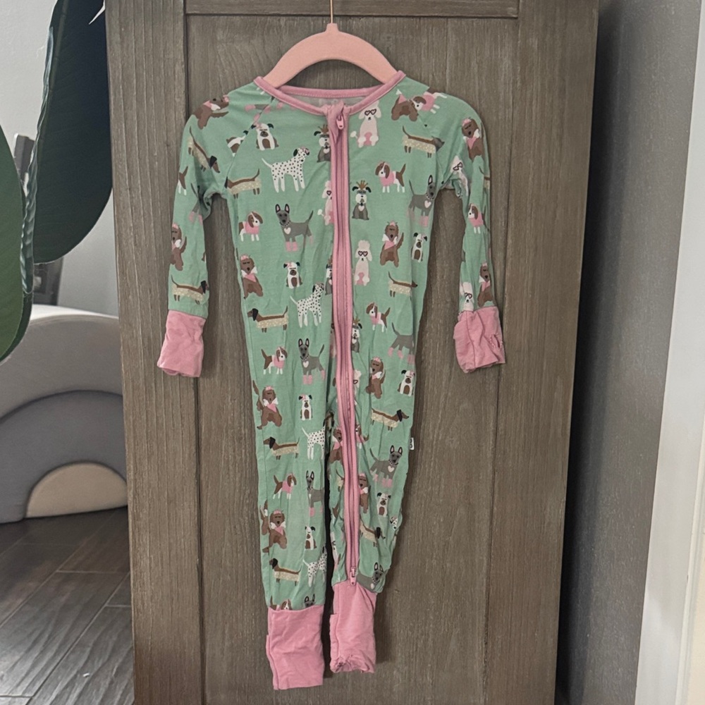 Little Sleepies Green and Pink Animal Print Footie
